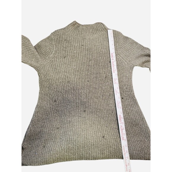 Chico’s Tonal Shine Sweater Size 1 Medium Taupe Tan Metallic Sequins Pullover - Picture 6 of 9